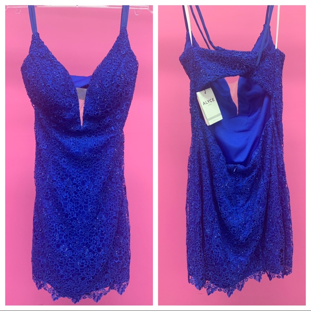 Alyce 4042 Short Royal Blue Lace Dress Sz 10